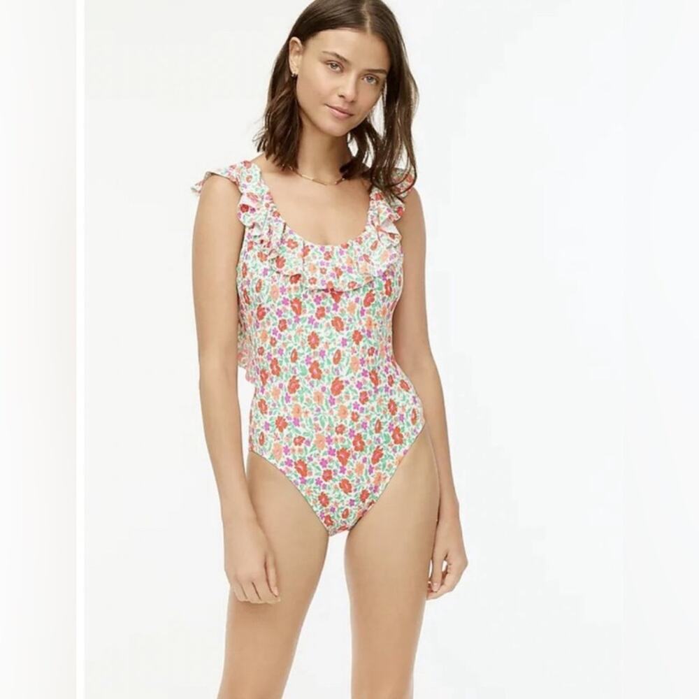 J crew floral frills ruffle neck one piece swimsuit size 10